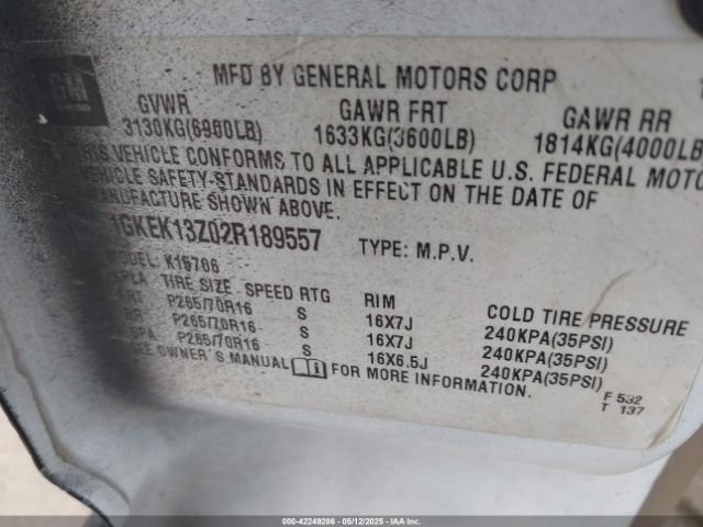 2002 GMC YUKON 1GKEK13Z02R189557 Photo 8