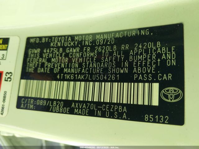4T1K61AK7LU504261 Toyota CAMRY XSE