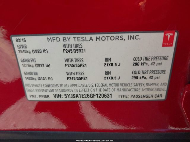 2016 TESLA MODEL S 5YJSA1E26GF120631 Photo 8