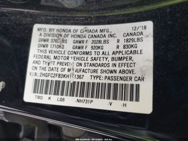 2HGFC2F83KH521367 Honda Civic Sport