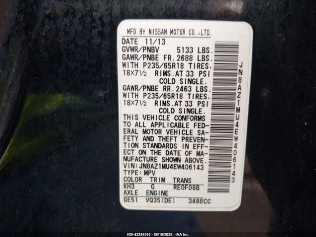 JN8AZ1MU4EW406143 Nissan MURANO SV