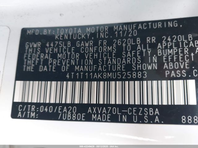 4T1T11AK8MU525883 Toyota CAMRY SE