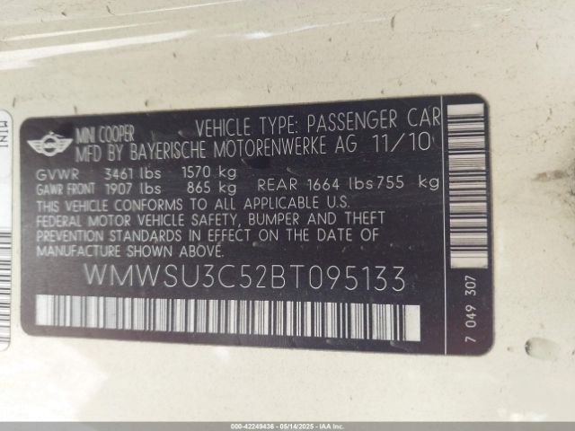 2011 MINI COOPER WMWSU3C52BT095133 Photo 8