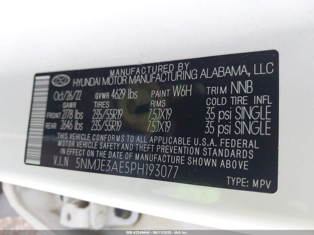 5NMJE3AE5PH193077 Hyundai Tucson Limited