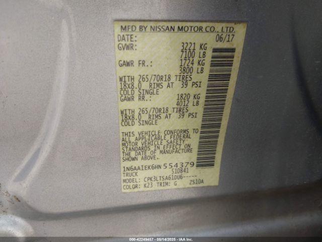 1N6AA1EK6HN554379 Nissan TITAN SV