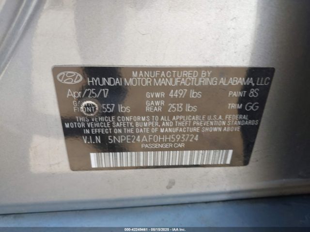 5NPE24AF0HH593724 Hyundai SONATA SE