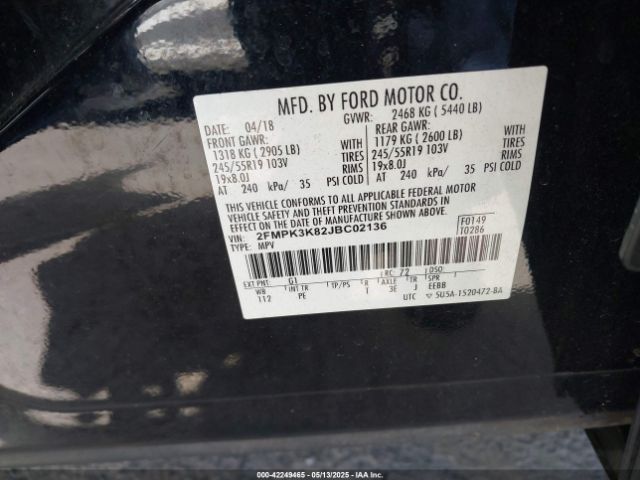 2FMPK3K82JBC02136 Ford Edge Titanium