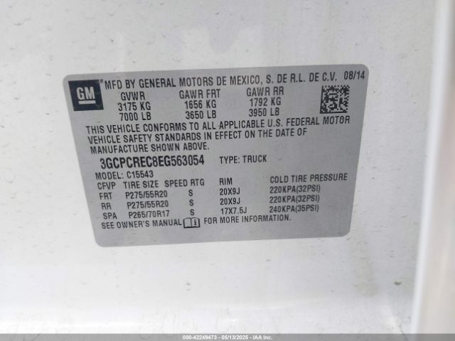 3GCPCREC8EG563054 Chevrolet l83 - vvt, afm (active fuel management), aluminum