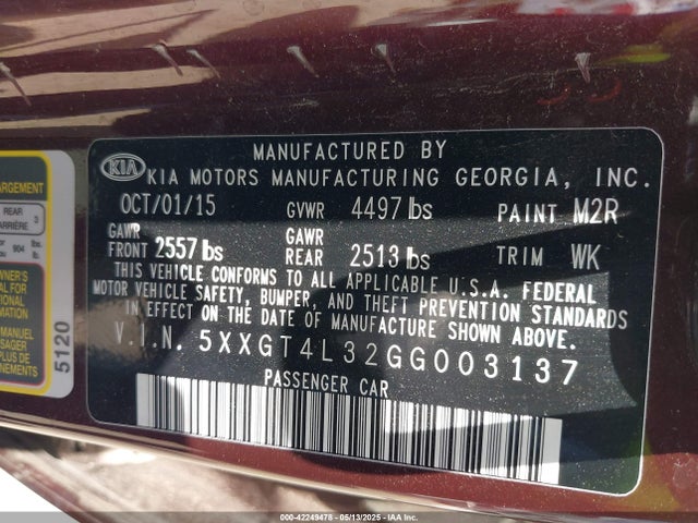 5XXGT4L32GG003137 KIA Optima Lx