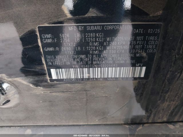 4S4BTGUD0S3225683 Subaru u4