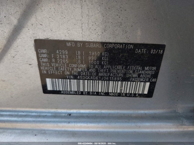 4S3GKAD61J3615895 Subaru 2018