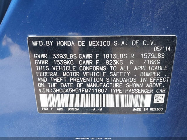 3HGGK5H51FM711607 Honda FIT LX