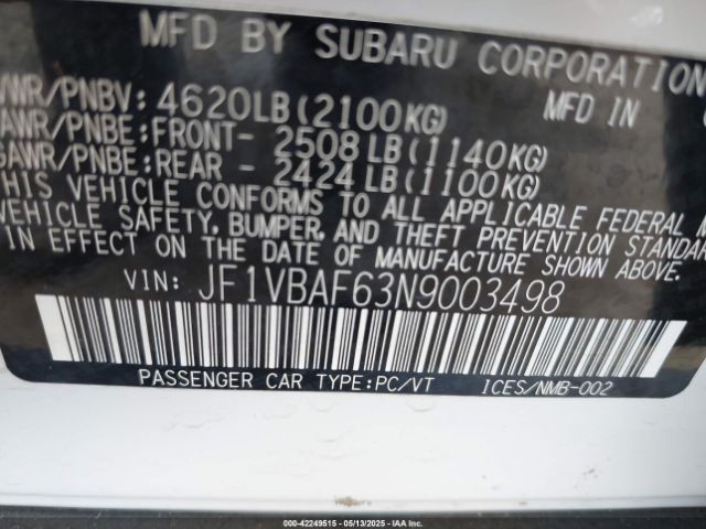2022 SUBARU WRX JF1VBAF63N9003498 Photo 8