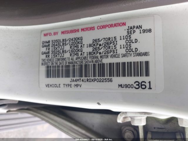 1999 MITSUBISHI MONTERO SPORT JA4MT41R0XP022556 Photo 8
