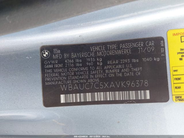 2010 BMW 135I WBAUC7C5XAVK96378 Photo 8