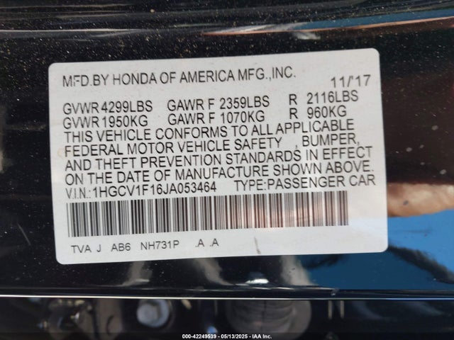 1HGCV1F16JA053464 Honda l15be