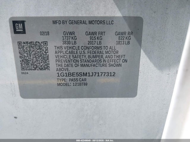 1G1BE5SM1J7177312 Chevrolet Cruze Lt Auto