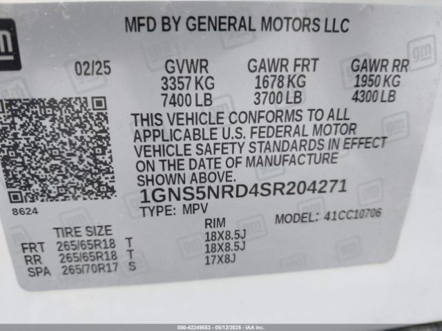 1GNS5NRD4SR204271 Chevrolet Tahoe Lt