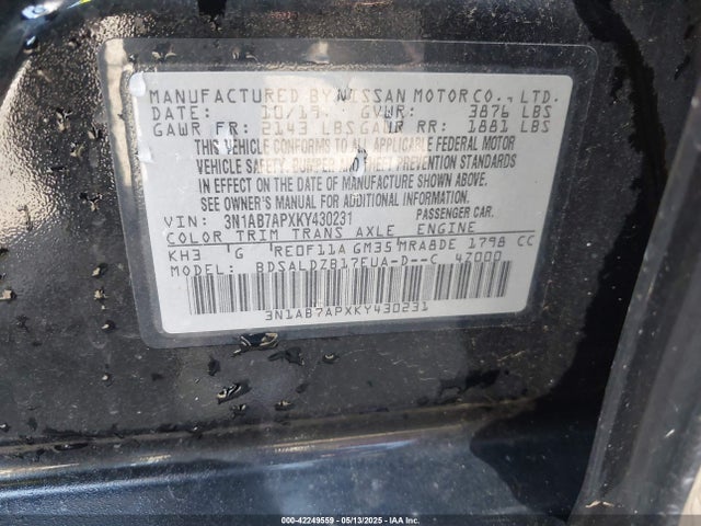 3N1AB7APXKY430231 Nissan SENTRA SV