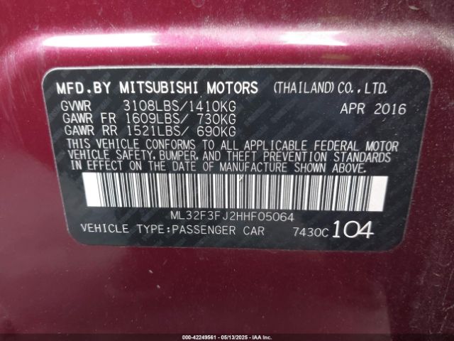 2017 MITSUBISHI MIRAGE G4 ML32F3FJ2HHF05064 Photo 8