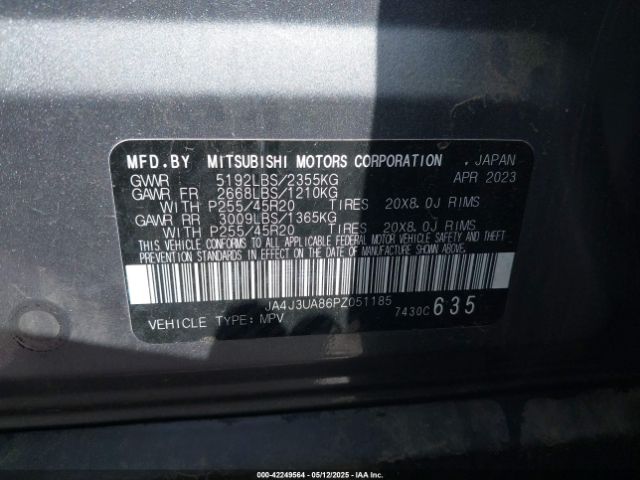 JA4J3UA86PZ051185 Mitsubishi Outlander Se 2.5 2wd/se Black Edition 2wd/se Special Edition 2wd