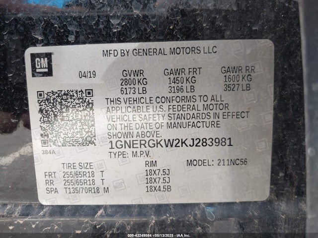 1GNERGKW2KJ283981 Chevrolet lfy - spark ignited direct injection, atss, gen 1