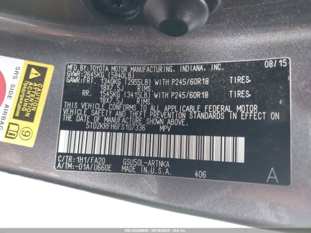 5TDZKRFH6FS107336 Toyota Highlander Le Plus V6