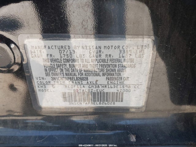 3N1CN7AP8EL826028 Nissan Versa 1.6 Sv