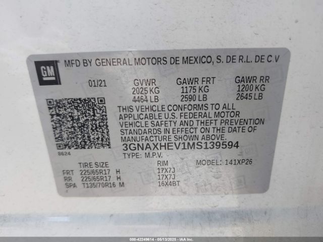3GNAXHEV1MS139594 Chevrolet Equinox Fwd Ls