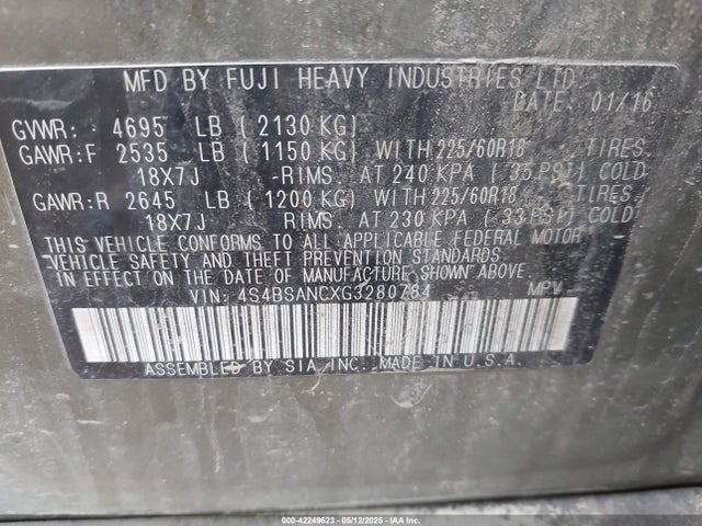 4S4BSANCXG3280784 Subaru Outback 2.5i Limited
