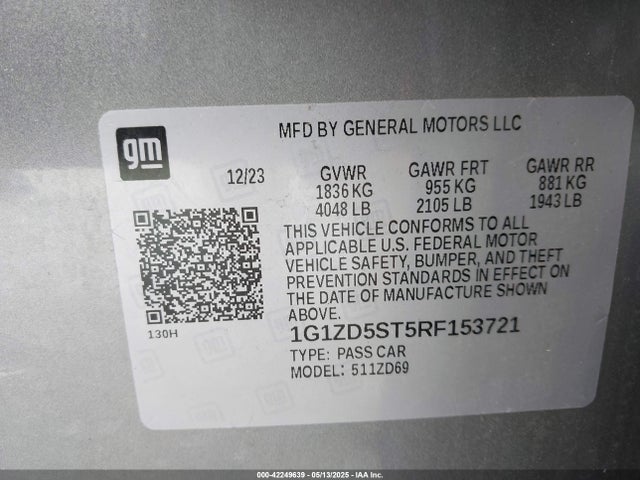 1G1ZD5ST5RF153721 Chevrolet Malibu Fwd 1lt