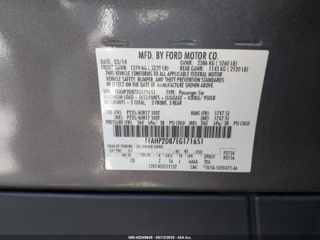 1FAHP2D87EG171651 Ford TAURUS SE