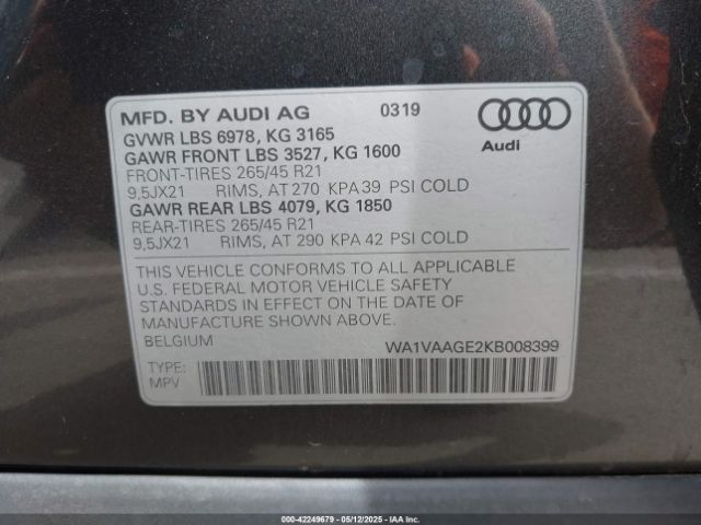 WA1VAAGE2KB008399 Audi E-Tron