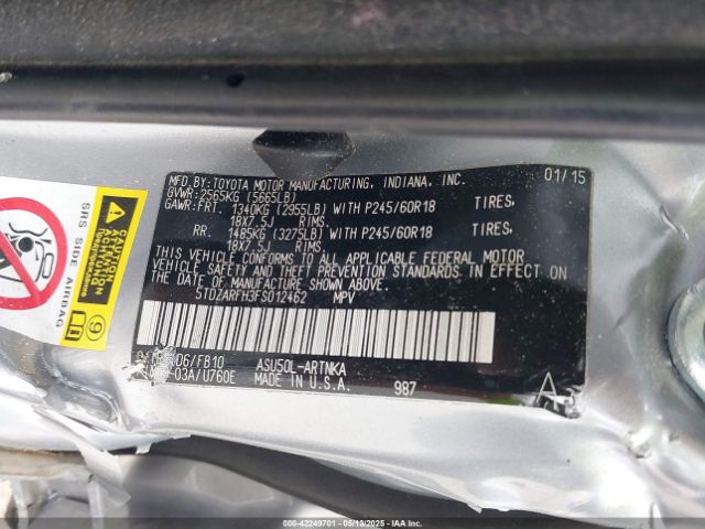 5TDZARFH3FS012462 Toyota Highlander Le