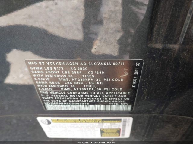 2012 VOLKSWAGEN TOUAREG WVGFF9BP3CD003376 Photo 8