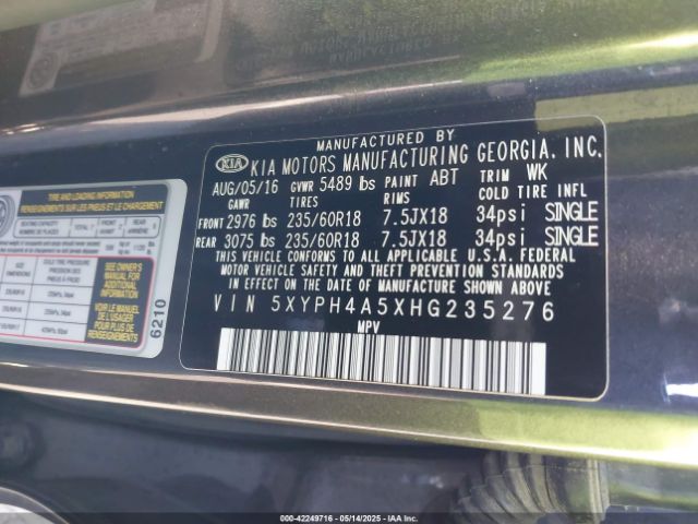 5XYPH4A5XHG235276 KIA Sorento 3.3l Ex