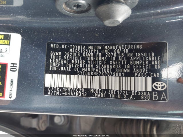 5YFBURHE7KP879801 Toyota 2zr-fe