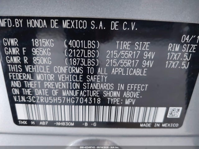 3CZRU5H57HG704318 Honda r18z9