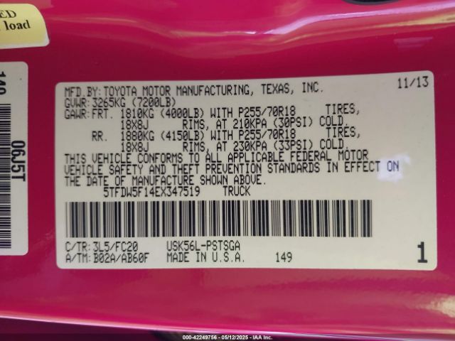 5TFDW5F14EX347519 Toyota Tundra Sr5 5.7l V8