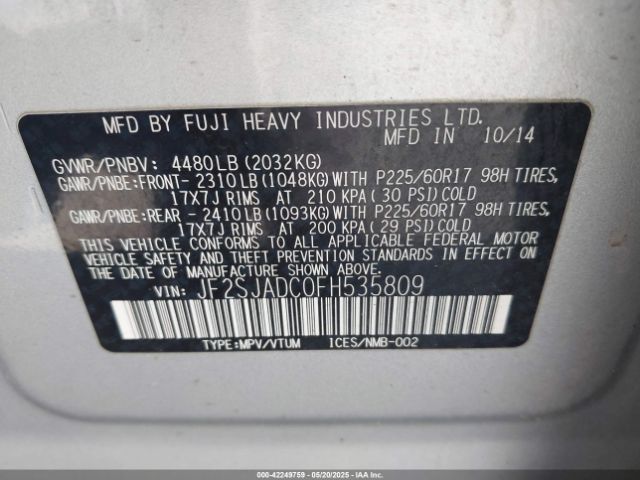 JF2SJADC0FH535809 Subaru Forester 2.5i Premium