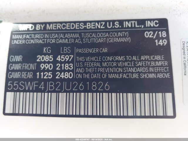55SWF4JB2JU261826 Mercedes-Benz m274