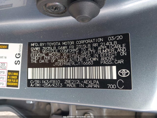 JTDEPRAE9LJ116683 Toyota 2zr-fae