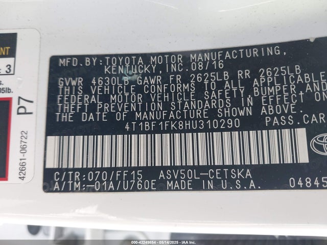4T1BF1FK8HU310290 Toyota CAMRY SE
