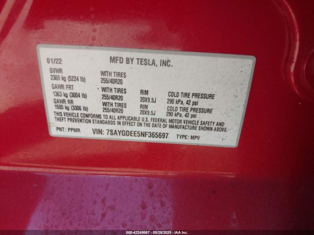 2022 TESLA MODEL Y 7SAYGDEE5NF365697 Photo 8