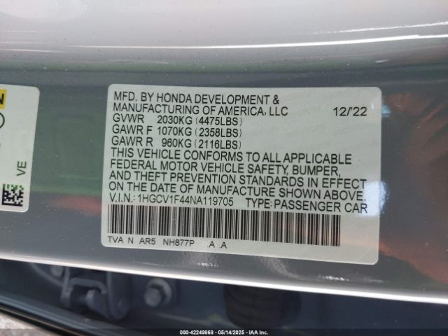 1HGCV1F44NA119705 Honda Accord Sport Special Edition