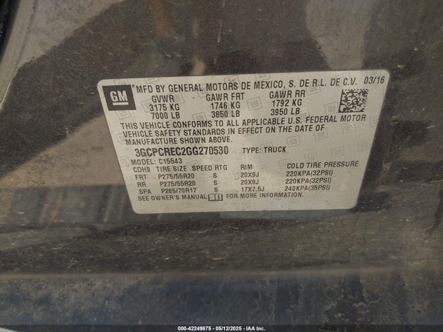 3GCPCREC2GG270530 Chevrolet Silverado 1500 1lt