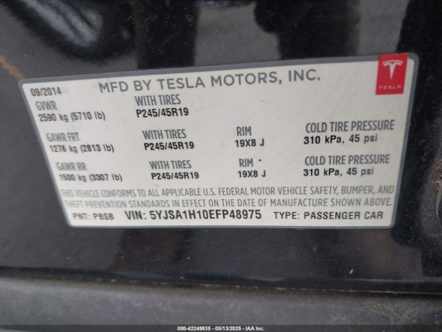 5YJSA1H10EFP48975 Tesla MODEL S
