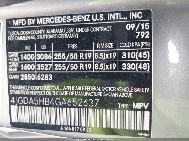 4JGDA5HB4GA652637 Mercedes-Benz Gle 350 4matic