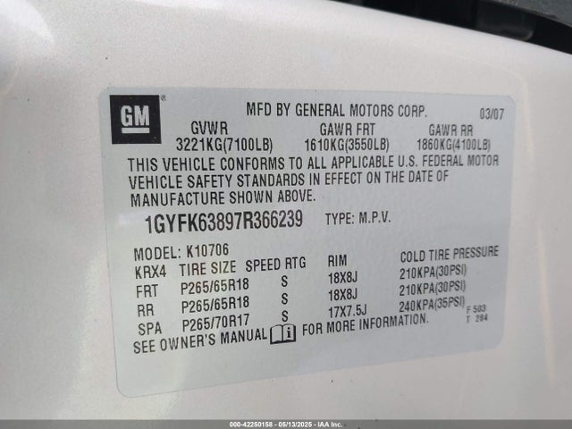 2007 CADILLAC ESCALADE 1GYFK63897R366239 Photo 8