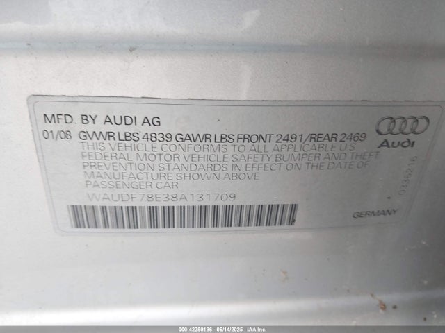 2008 AUDI A4 WAUDF78E38A131709 Photo 8